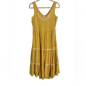 Joie Marigold Embroidered Tiered Midi Dress Yellow V-Neck Boho Size 2